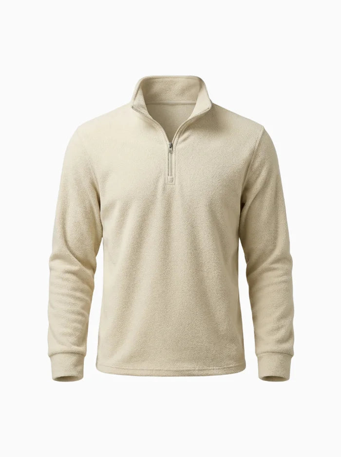 Mens Polar Fleece Quarter Zip Pullover Warm Winter Sweatshirt-Men's Quarter-zip Sweater-CAMOUFIT-Beige-S-Camoufit