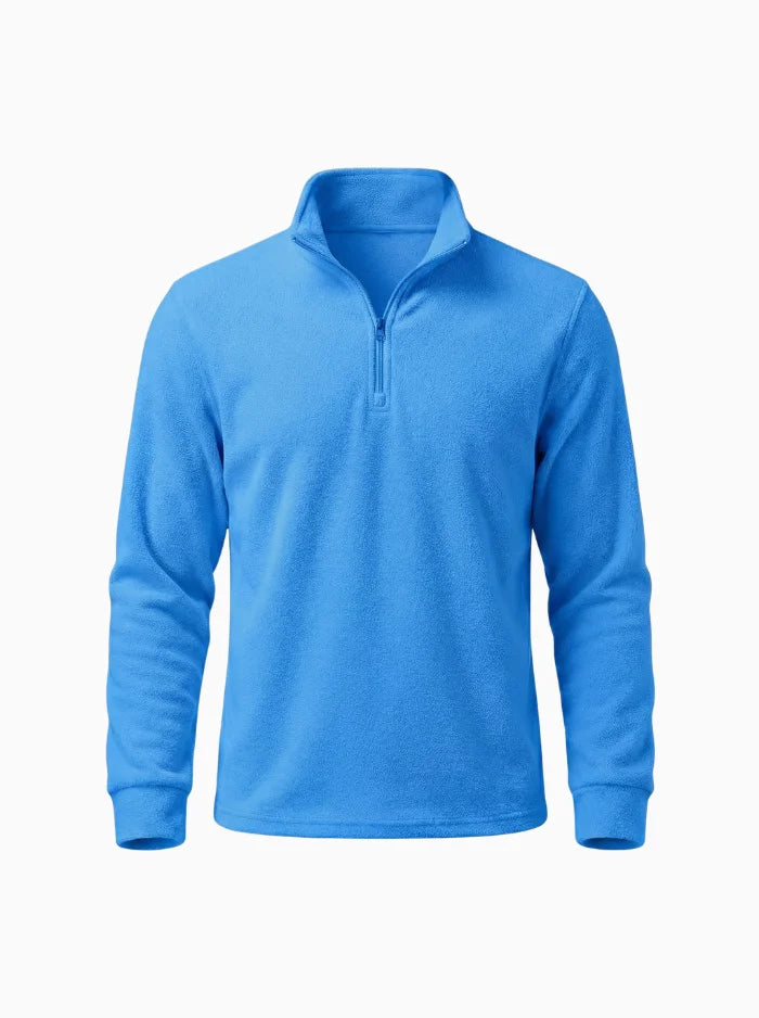 Mens Polar Fleece Quarter Zip Pullover Warm Winter Sweatshirt-Men's Quarter-zip Sweater-CAMOUFIT-Azure-S-Camoufit