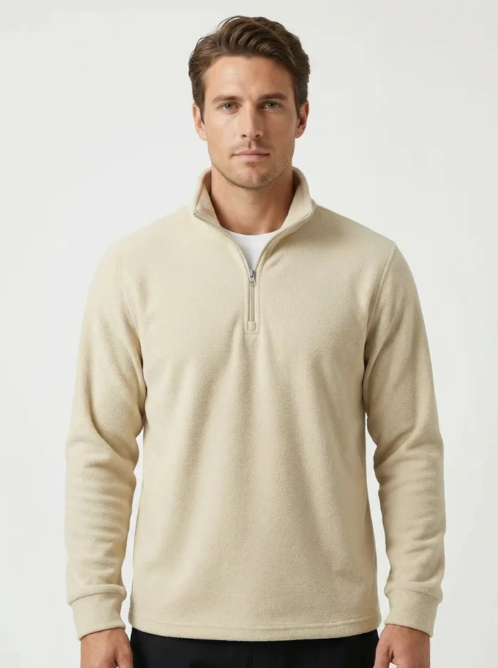 Mens Polar Fleece Quarter Zip Pullover Warm Winter Sweatshirt-Men's Quarter-zip Sweater-CAMOUFIT-Beige-S-Camoufit