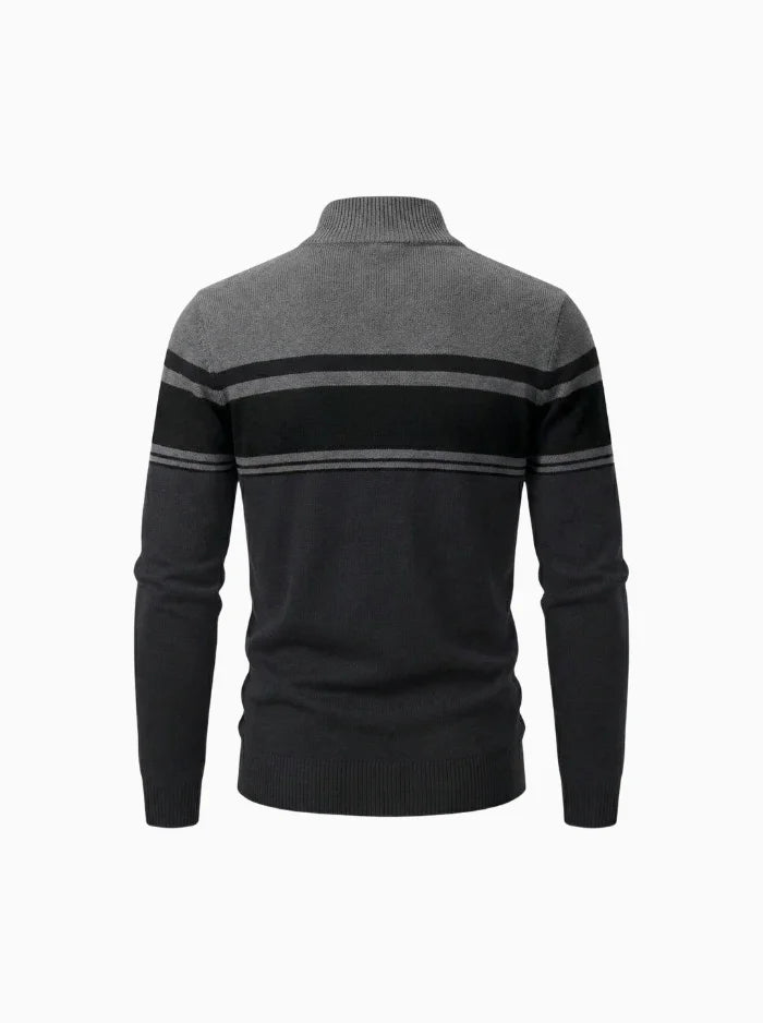 Mens Quarter Zip Knit Sweater Casual Striped Pullover-Men's Quarter-zip Sweater-CAMOUFIT-Black-S-Camoufit