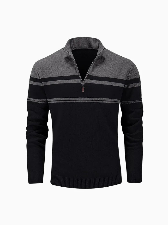 Mens Quarter Zip Knit Sweater Casual Striped Pullover-Men's Quarter-zip Sweater-CAMOUFIT-Black-S-Camoufit