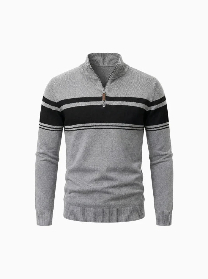 Mens Quarter Zip Knit Sweater Casual Striped Pullover-Men's Quarter-zip Sweater-CAMOUFIT-Light Grey-S-Camoufit