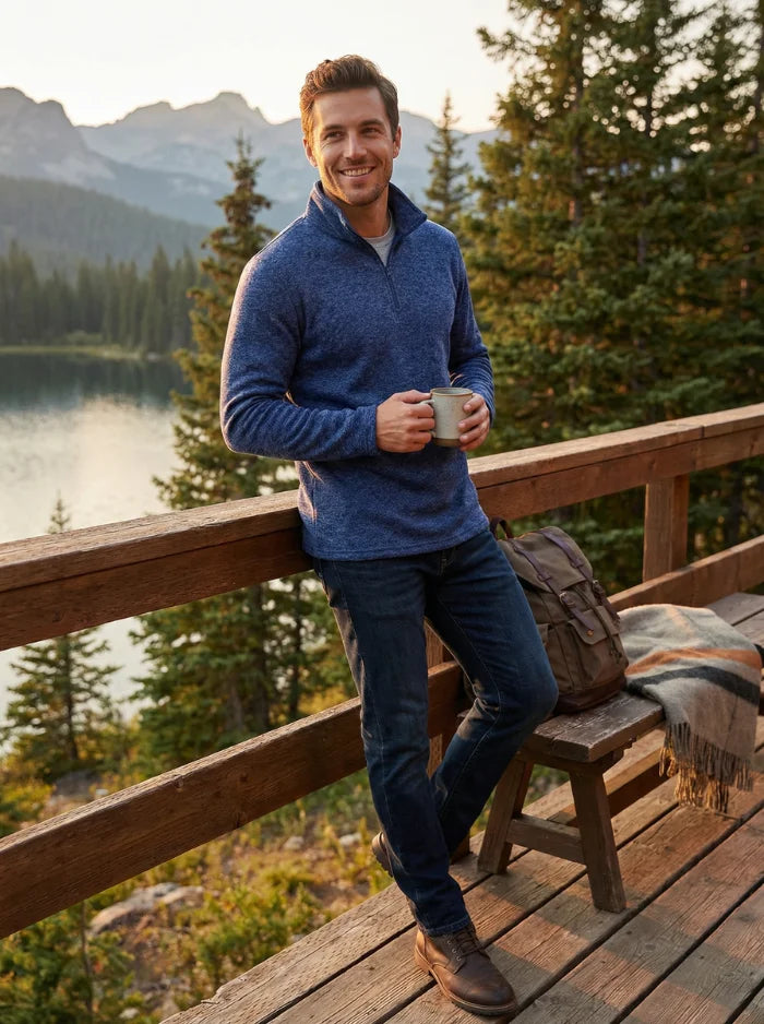 Mens Quarter Zip Pullover Sweatshirt Warm Fleece Long Sleeve-Men's Quarter-zip Sweater-CAMOUFIT-Dark Blue-XS-Camoufit