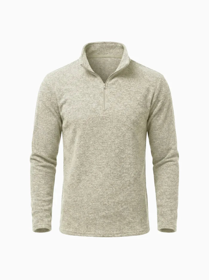 Mens Quarter Zip Pullover Sweatshirt Warm Fleece Long Sleeve-Men's Quarter-zip Sweater-CAMOUFIT-Beige-XS-Camoufit