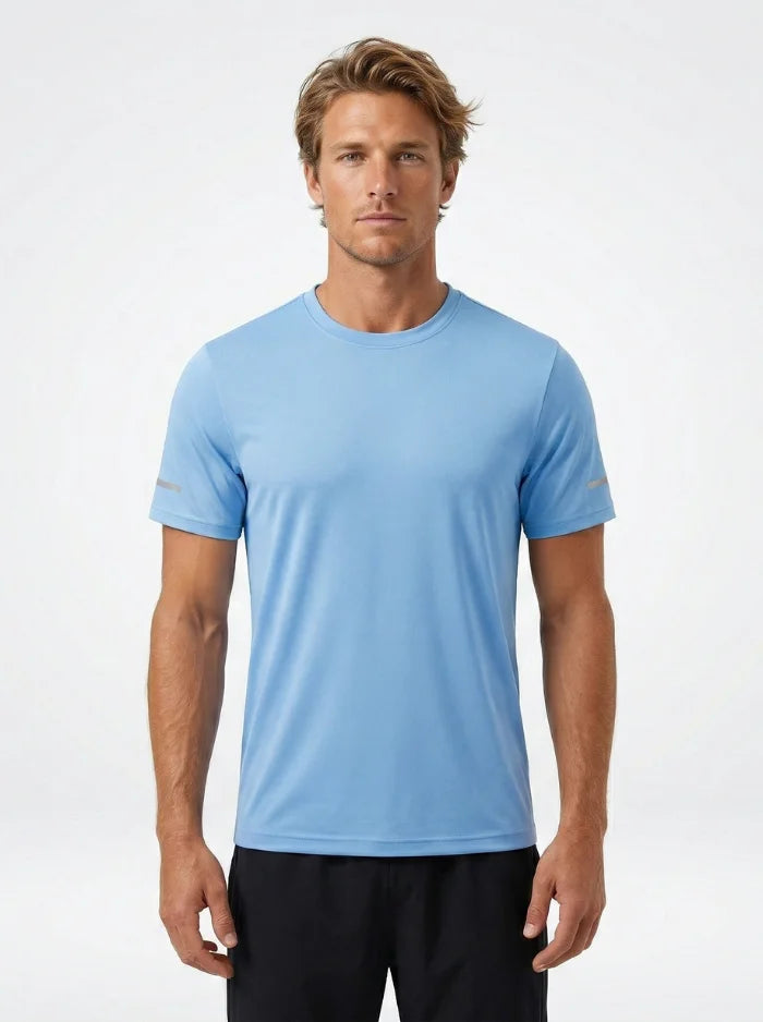 Mens UPF 50+ Workout T Shirt Quick Dry Stretch Short Sleeve-Men's T-shirt-CAMOUFIT-Sky Blue-S-Camoufit