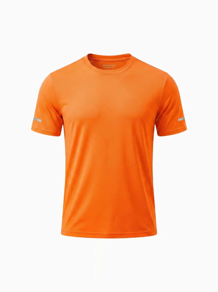 Mens UPF 50+ Workout T Shirt Quick Dry Stretch Short Sleeve-Men's T-shirt-CAMOUFIT-Orange-S-Camoufit