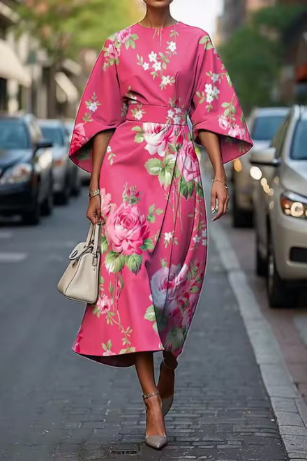 Roséa | Floral Dress for Women – Elegant Flowy Comfort Fit-Dresses-Pink-XS-Camoufit