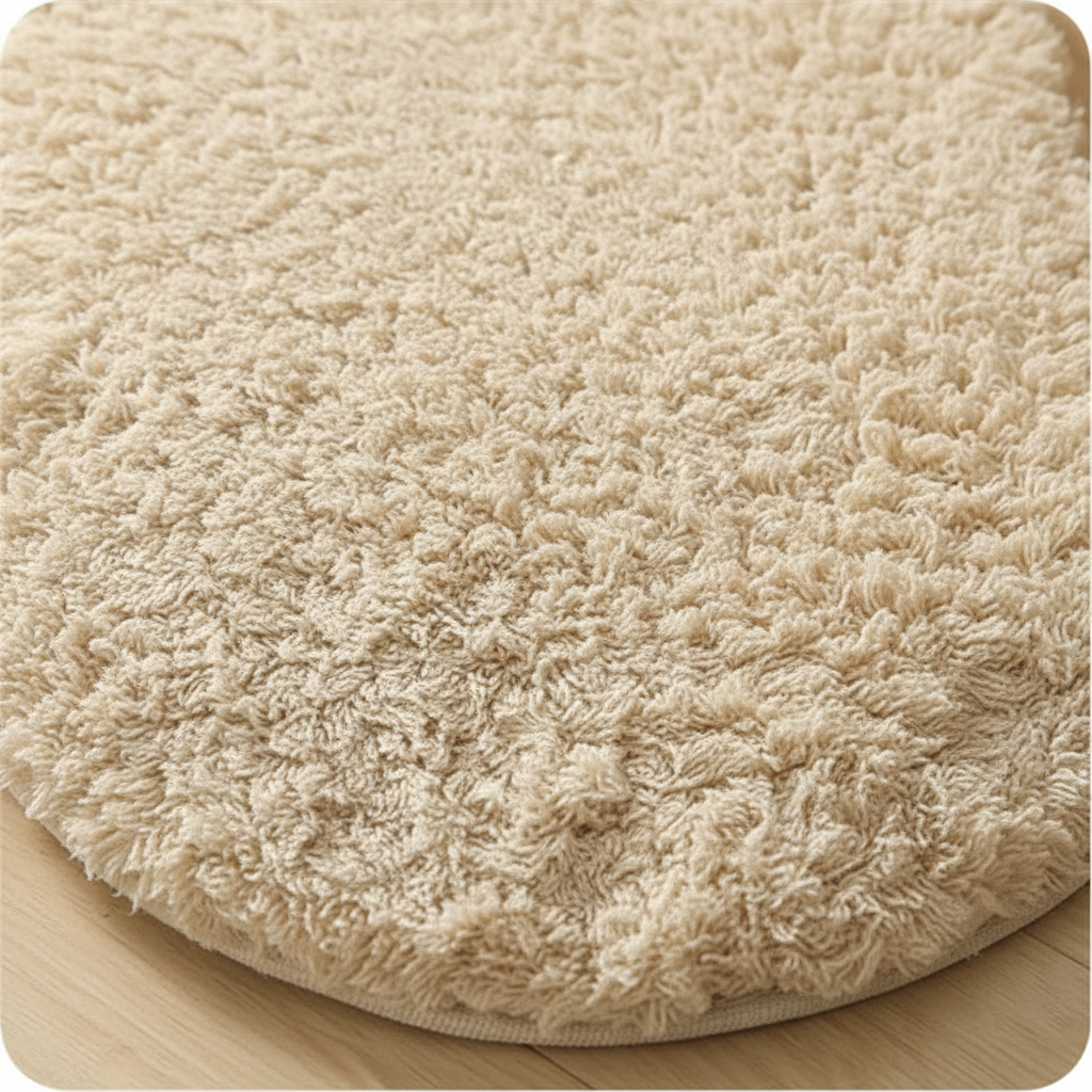 Light brown microfiber bath mat close-up showing dense plush looped pile