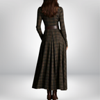 Lunaria | Belted Shirt Dress for Women – Plaid Button-Front Relaxed Fit-Dresses-Brown-S-Camoufit