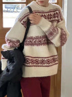 Sorelli | Women's Fair Isle Jumper Relaxed Fit Long Sleeve Patterned Nordic Cosy Knit Pullover-Women's Sweater-Red-S-Camoufit