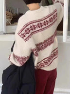 Sorelli | Women's Fair Isle Jumper Relaxed Fit Long Sleeve Patterned Nordic Cosy Knit Pullover-Women's Sweater-Red-S-Camoufit