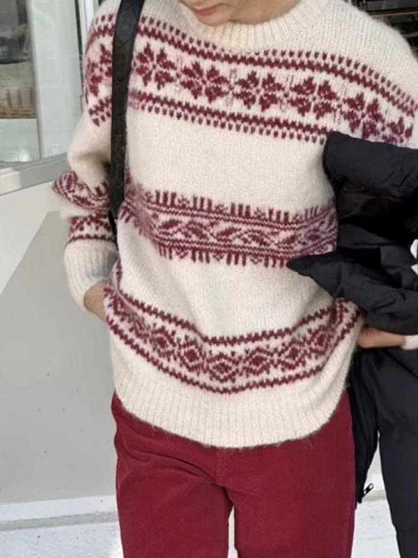 Sorelli | Women's Fair Isle Jumper Relaxed Fit Long Sleeve Patterned Nordic Cosy Knit Pullover-Women's Sweater-Red-S-Camoufit