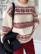 Sorelli | Women's Fair Isle Jumper Relaxed Fit Long Sleeve Patterned Nordic Cosy Knit Pullover-Women's Sweater-White-S-Camoufit