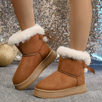 Bellune | Bow Snow Boots for Women – Faux Fur Winter Comfort Fit-Women's Ankle Boots-Brown-5-Camoufit