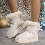 Bellune | Bow Snow Boots for Women – Faux Fur Winter Comfort Fit-Women's Ankle Boots-White-5-Camoufit