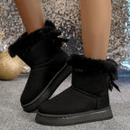 Bellune | Bow Snow Boots for Women – Faux Fur Winter Comfort Fit-Women's Ankle Boots-Black-5-Camoufit