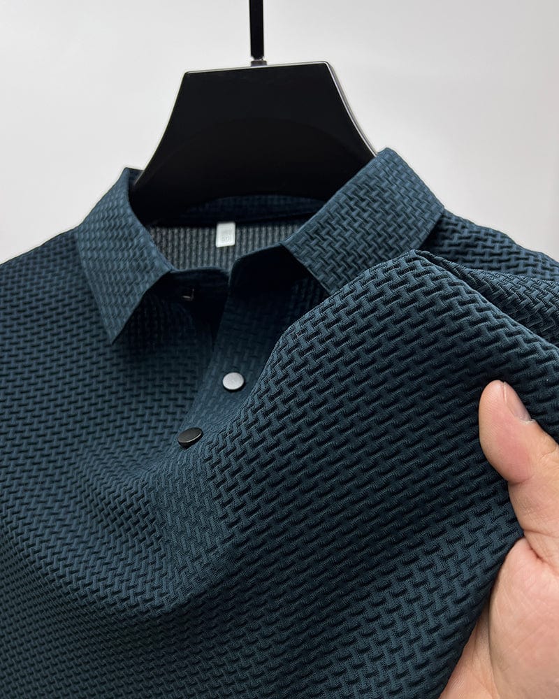 Marlo | Polo Shirt for Men - Short Sleeve Three Button Textured Knit Regular Summer Fit-Polo Shirt-Navy Blue-S-Camoufit