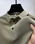 Marlo | Polo Shirt for Men - Short Sleeve Three Button Textured Knit Regular Summer Fit-Polo Shirt-Beige-S-Camoufit
