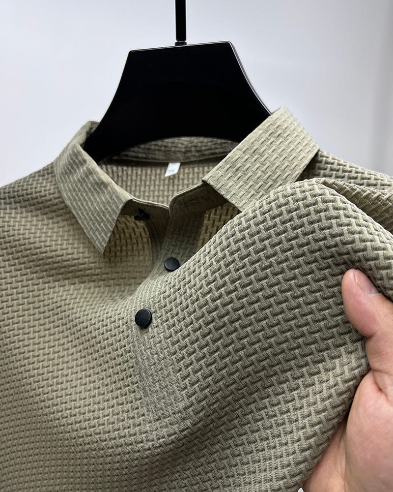 Marlo | Polo Shirt for Men - Short Sleeve Three Button Textured Knit Regular Summer Fit-Polo Shirt-Beige-S-Camoufit