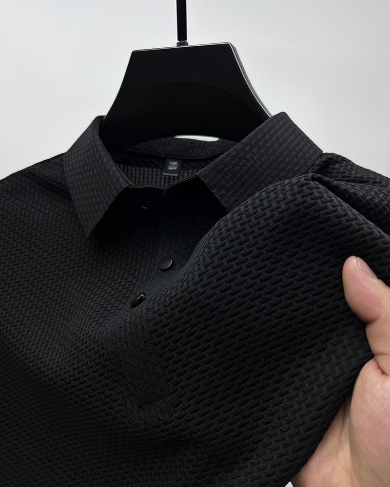 Marlo | Polo Shirt for Men - Short Sleeve Three Button Textured Knit Regular Summer Fit-Polo Shirt-Black-S-Camoufit