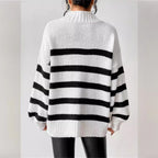 Isana | Women's Striped Knit Sweater - Ribbed Collar Long Sleeve Pullover
