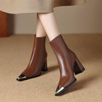 Isana | Boots For Women | Pointed Toe Block Heel Style Brown