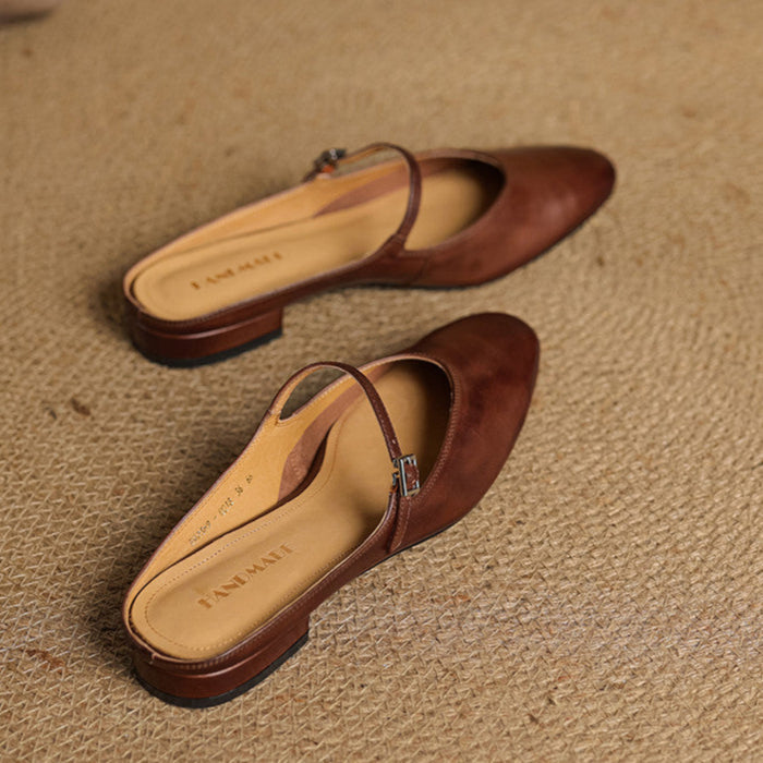 Virelle | Women's Genuine Leather Mary Jane Mules – Cushioned Comfort Fit-Mary Jane Flats-Brown-4-