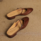 Virelle | Women's Genuine Leather Mary Jane Mules – Cushioned Comfort Fit-Mary Jane Flats-Brown-4-