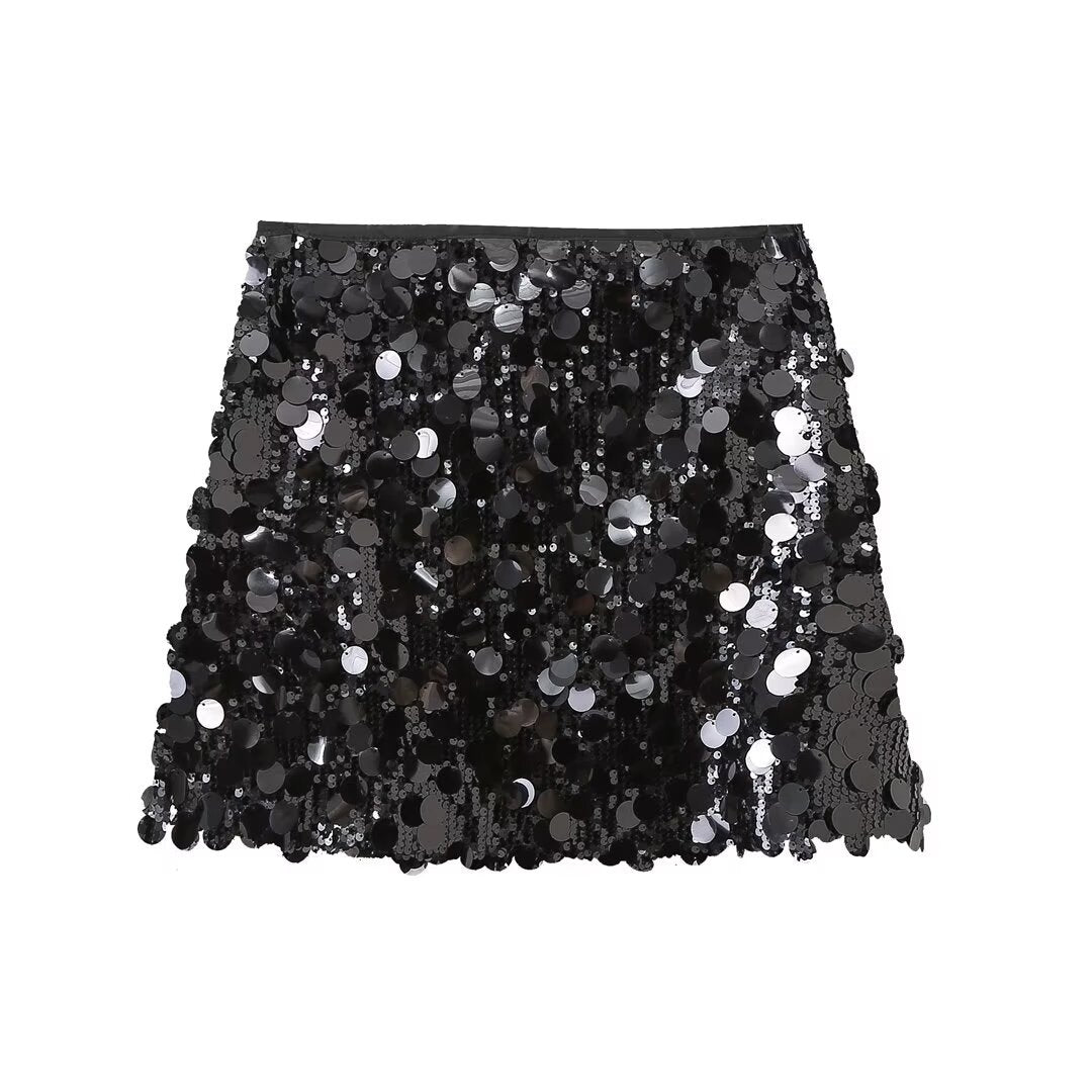 Eluné | Dazzling Sparkling Sequin Skirt for Women - Elegant Flattering Fit-Women's Skirt-Black-S-Camoufit