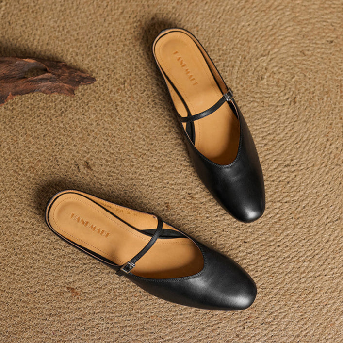Virelle | Women's Genuine Leather Mary Jane Mules – Cushioned Comfort Fit-Mary Jane Flats-Brown-4-