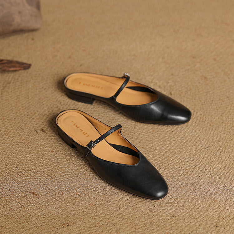 Virelle | Women's Genuine Leather Mary Jane Mules – Cushioned Comfort Fit-Mary Jane Flats-Black-4-