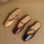 Virelle | Women's Genuine Leather Mary Jane Mules – Cushioned Comfort Fit-Mary Jane Flats-Brown-4-