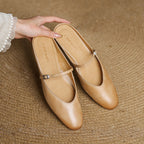 Virelle | Women's Genuine Leather Mary Jane Mules – Cushioned Comfort Fit-Mary Jane Flats-Brown-4-