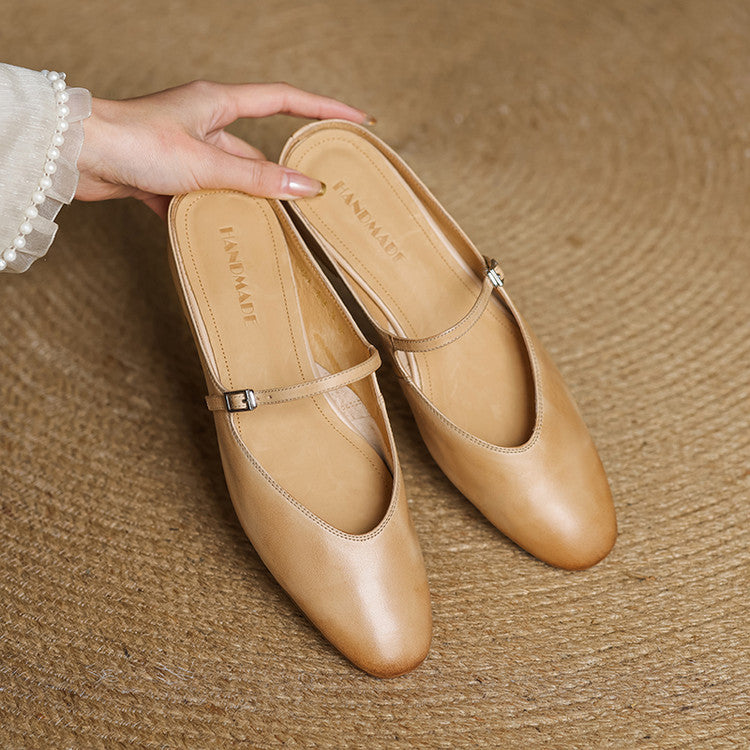 Virelle | Women's Genuine Leather Mary Jane Mules – Cushioned Comfort Fit-Mary Jane Flats-Brown-4-