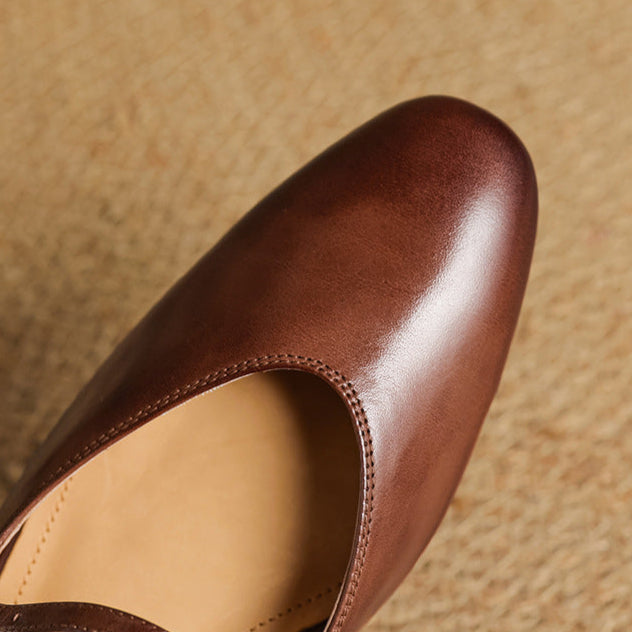 Virelle | Women's Genuine Leather Mary Jane Mules – Cushioned Comfort Fit-Mary Jane Flats-Brown-4-