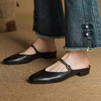 Virelle | Women's Genuine Leather Mary Jane Mules – Cushioned Comfort Fit-Mary Jane Flats-Brown-4-