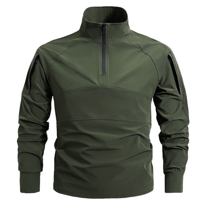Morano | Combat Shirt for Men - 1/4 Zip Mock Neck Long Sleeve Stretch Quick Dry Athletic Fit-Tactical Top-Army Green-M-Camoufit
