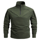 Morano | Combat Shirt for Men - 1/4 Zip Mock Neck Long Sleeve Stretch Quick Dry Athletic Fit-Tactical Top-Army Green-M-Camoufit