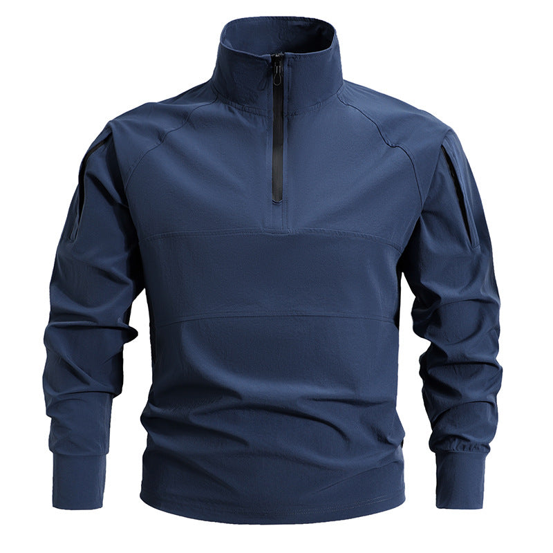 Morano | Combat Shirt for Men - 1/4 Zip Mock Neck Long Sleeve Stretch Quick Dry Athletic Fit-Tactical Top-Navy Blue-M-Camoufit