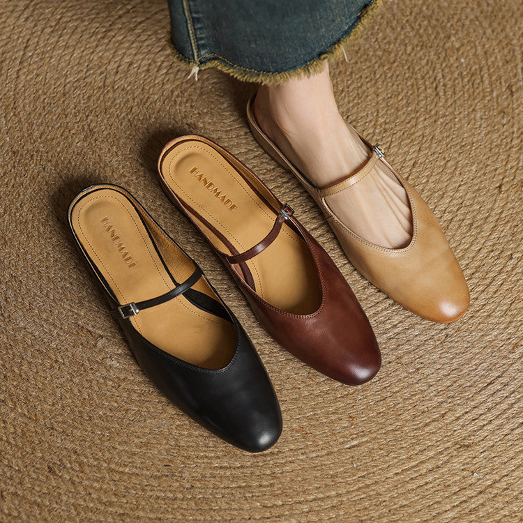 Virelle | Women's Genuine Leather Mary Jane Mules – Cushioned Comfort Fit-Mary Jane Flats-Brown-4-