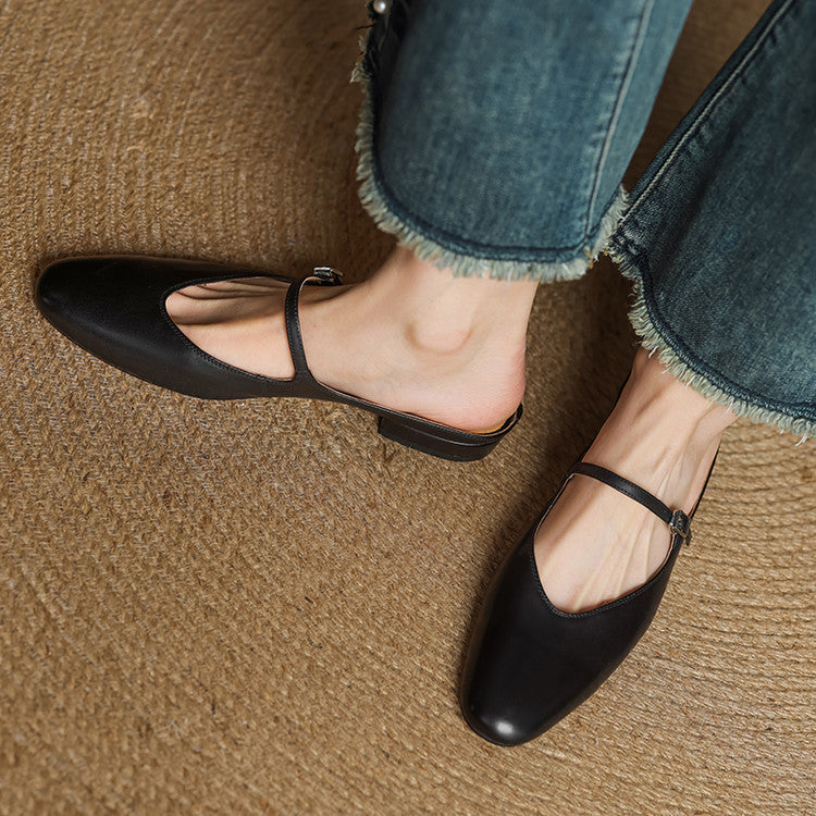Virelle | Women's Genuine Leather Mary Jane Mules – Cushioned Comfort Fit-Mary Jane Flats-Brown-4-