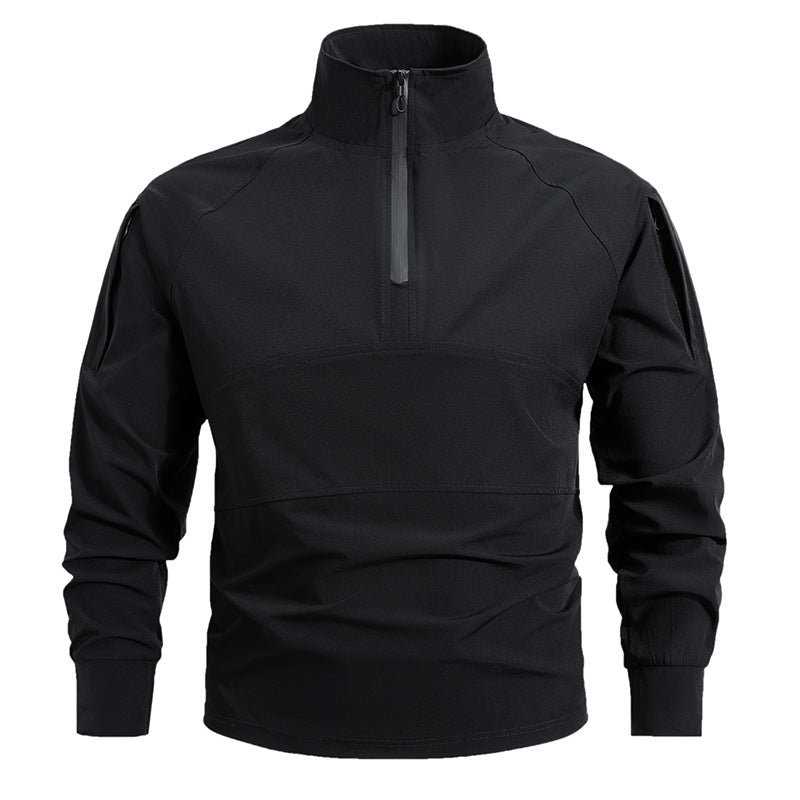 Morano | Combat Shirt for Men - 1/4 Zip Mock Neck Long Sleeve Stretch Quick Dry Athletic Fit-Tactical Top-Black-M-Camoufit