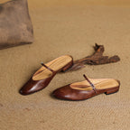 Virelle | Women's Genuine Leather Mary Jane Mules – Cushioned Comfort Fit-Mary Jane Flats-Brown-4-