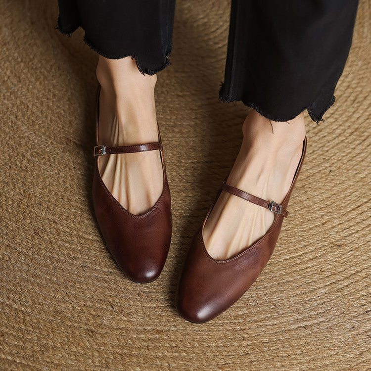 Virelle | Women's Genuine Leather Mary Jane Mules – Cushioned Comfort Fit-Mary Jane Flats-Brown-4-