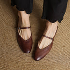 Virelle | Women's Genuine Leather Mary Jane Mules – Cushioned Comfort Fit-Mary Jane Flats-Brown-4-