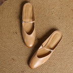 Virelle | Women's Genuine Leather Mary Jane Mules – Cushioned Comfort Fit-Mary Jane Flats-Apricot-4-