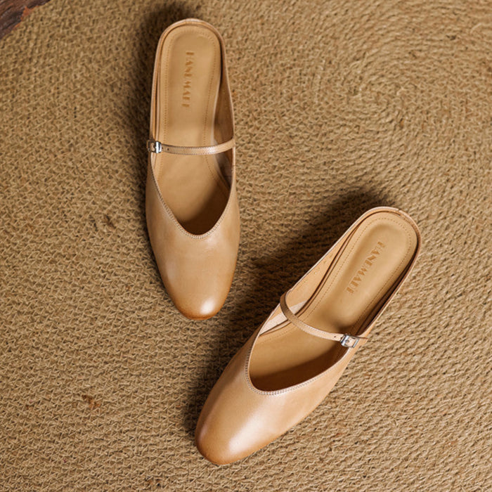 Virelle | Women's Genuine Leather Mary Jane Mules – Cushioned Comfort Fit-Mary Jane Flats-Apricot-4-