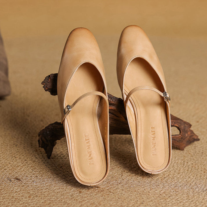 Virelle | Women's Genuine Leather Mary Jane Mules – Cushioned Comfort Fit-Mary Jane Flats-Brown-4-