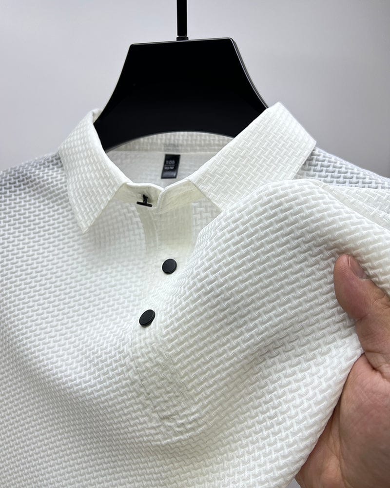 Marlo | Polo Shirt for Men - Short Sleeve Three Button Textured Knit Regular Summer Fit-Polo Shirt-White-S-Camoufit