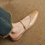 Virelle | Women's Genuine Leather Mary Jane Mules – Cushioned Comfort Fit-Mary Jane Flats-Brown-4-